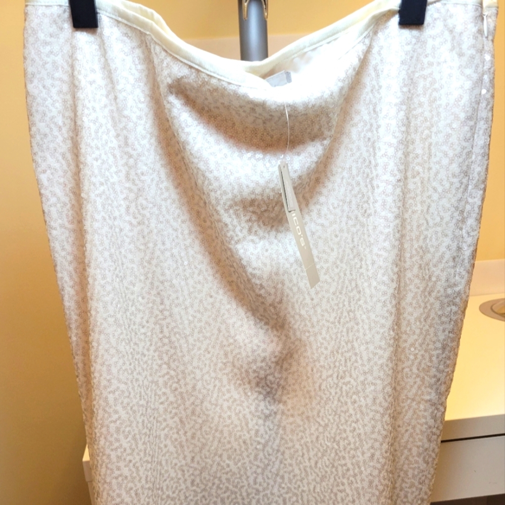 Chico's Sequin Pencil Skirt Size 2  (US 12)  NWT Ivory